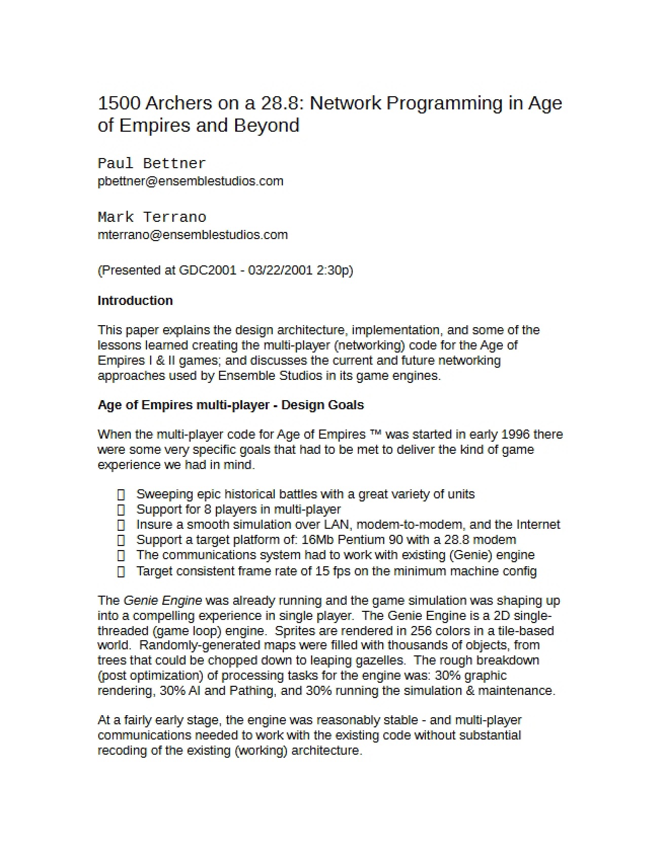 Network Programming in Age of Empires 1500 Archers on a 28.8