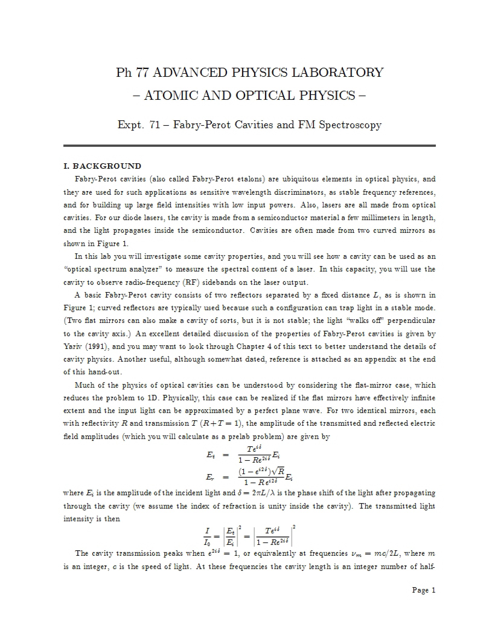 Optical and Atomic Physics