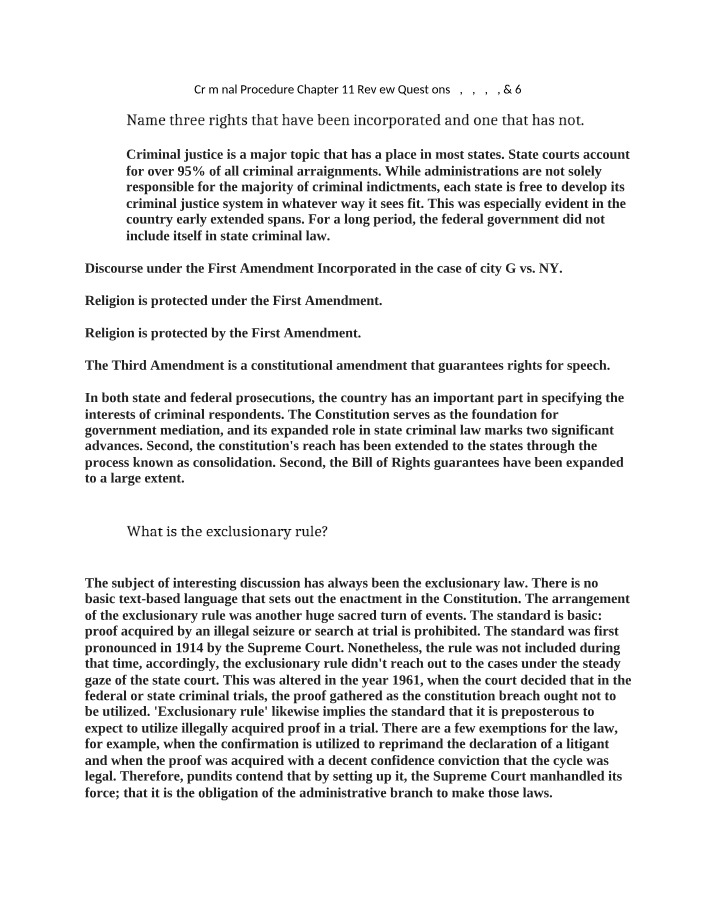 Review Questions and Answers for Criminal Procedure Chapter 11