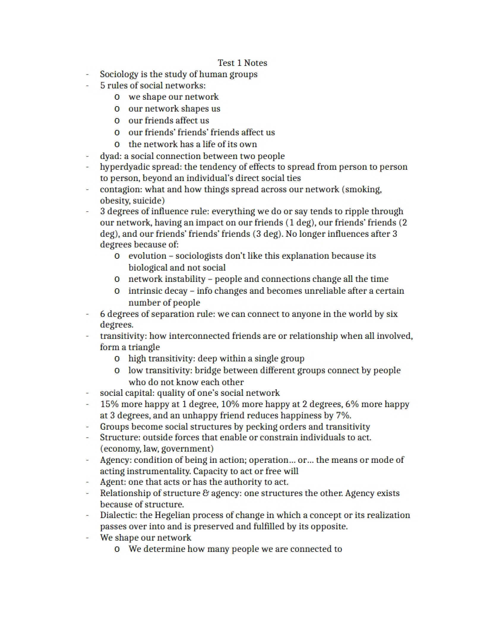 Notes for Test One