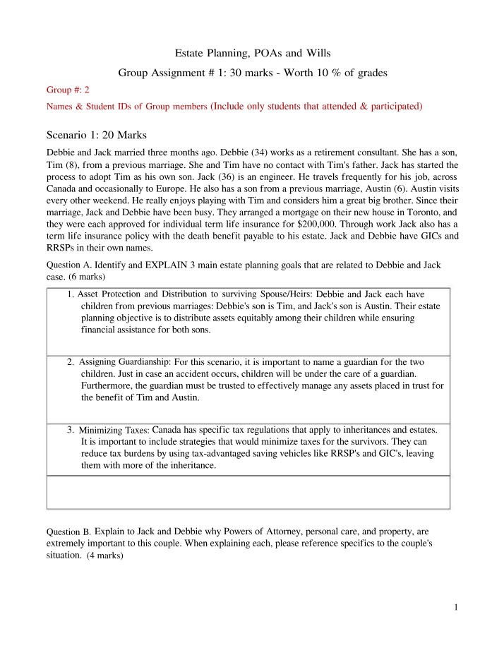 Group Assignment 1 - Estate Planning, POAs and Wills