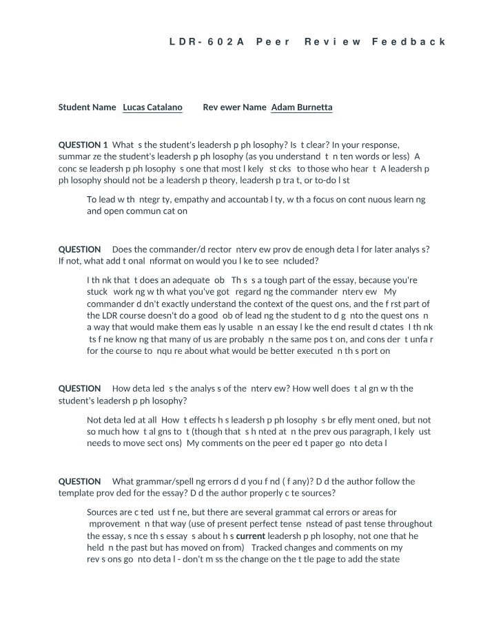 Peer Review Feedback for LDR-602A