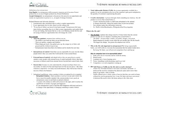 Final Notes for Entrepreneurship