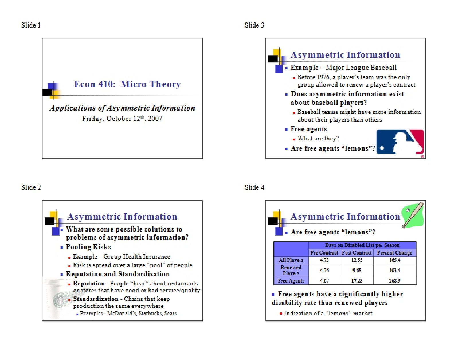 Asymmetric Information Applications