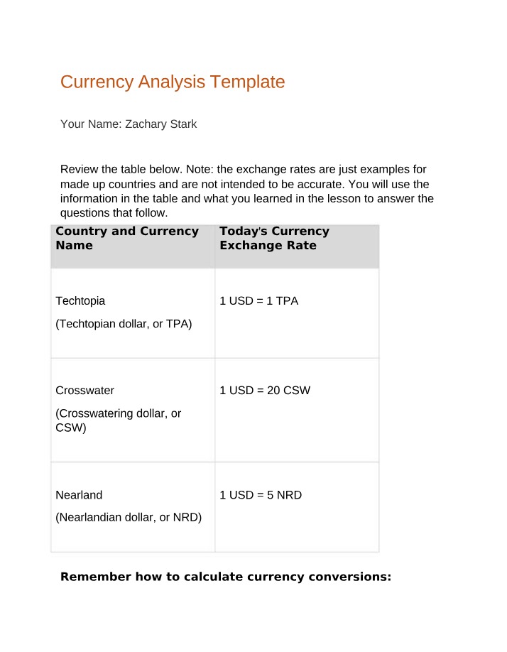 Template for Currency Analysis