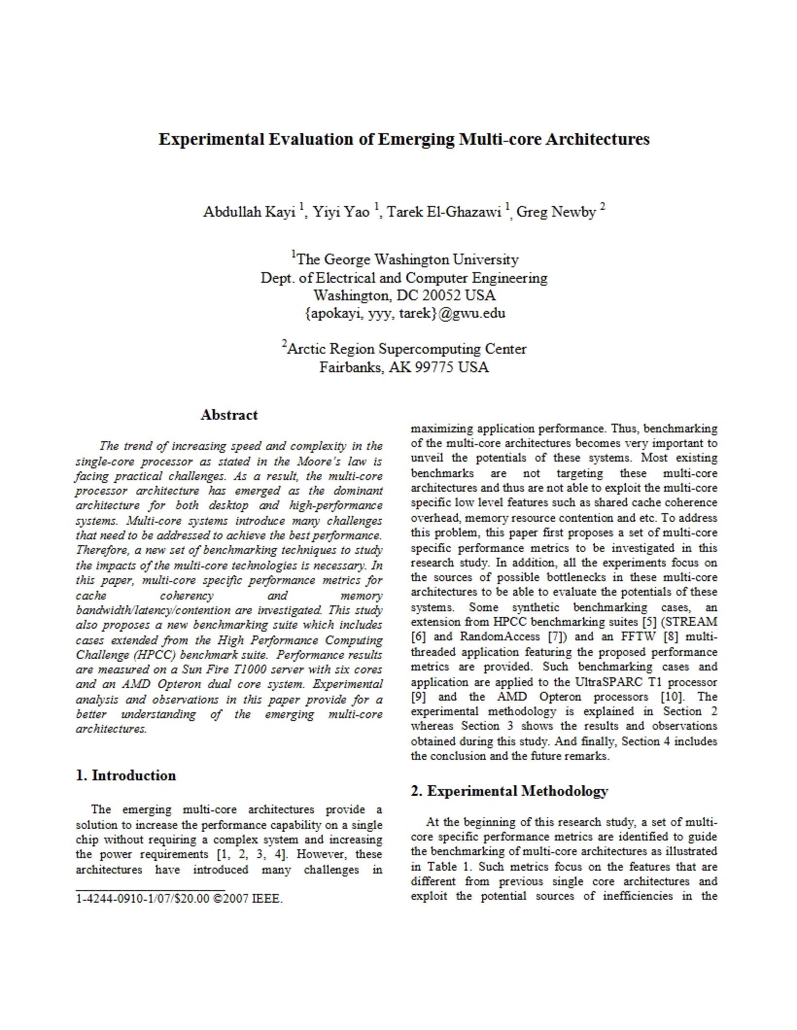 Multi-Core Architectures Experimental Evaluation