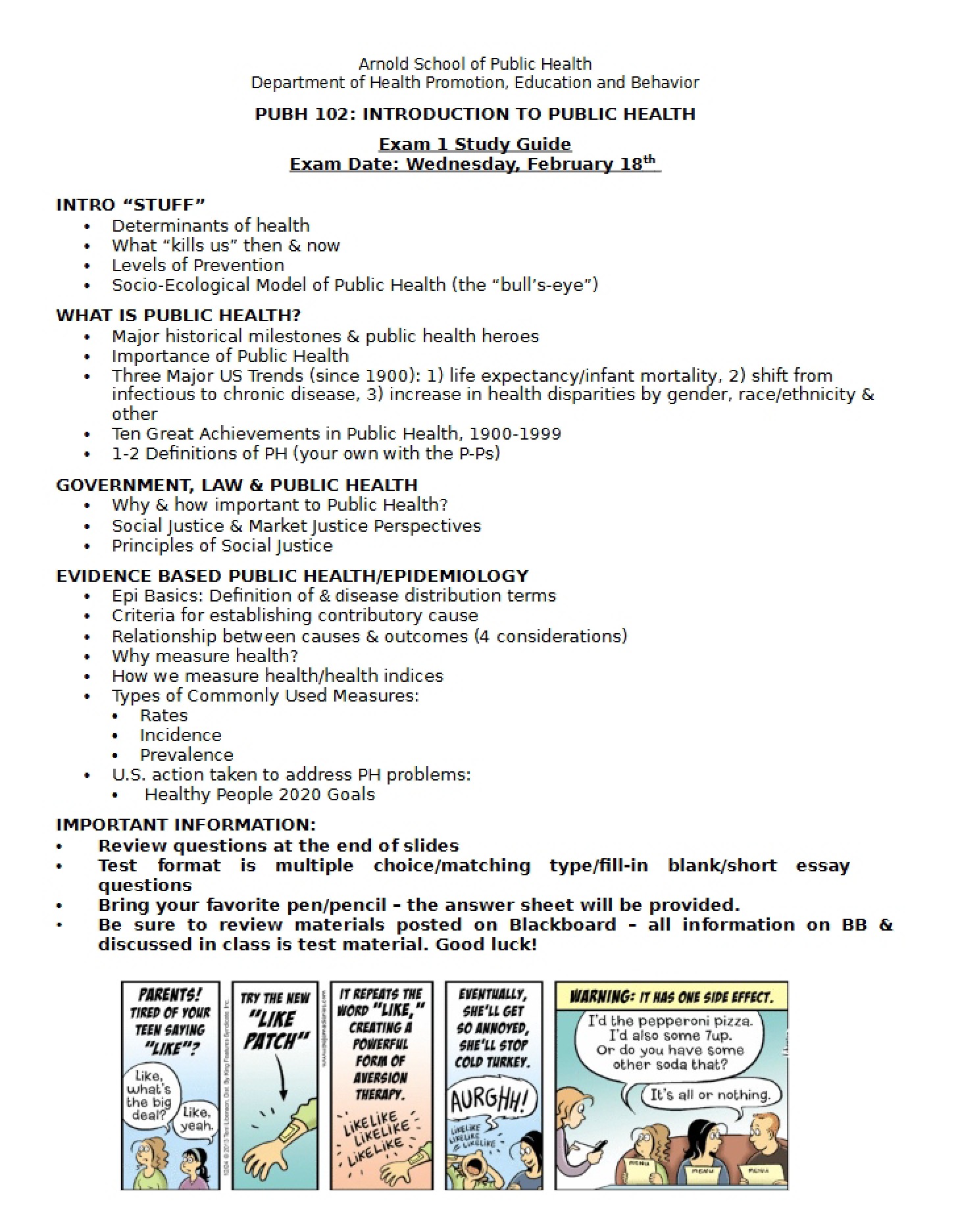 Exam One Study Guide