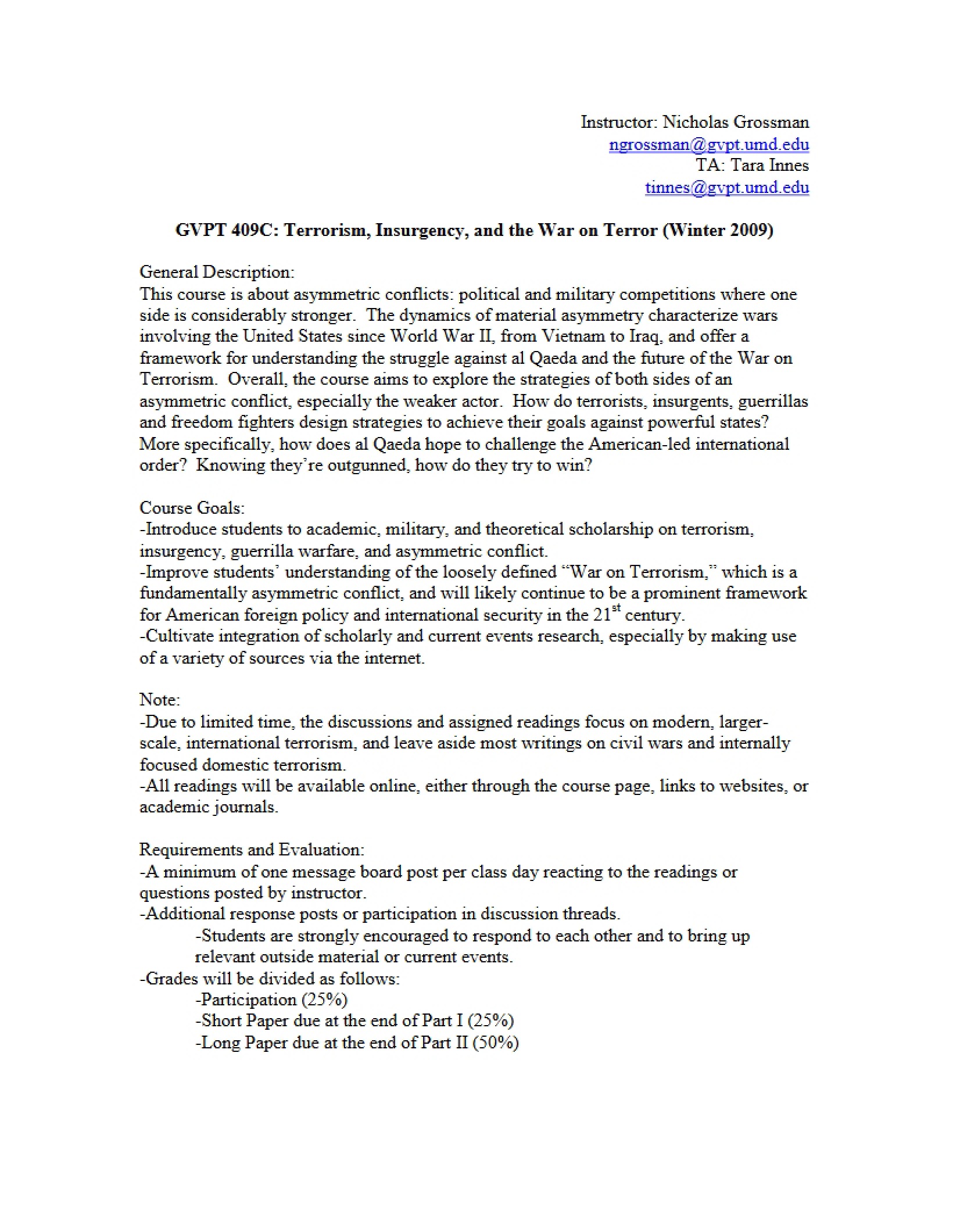 GVPT 409C Course Outline