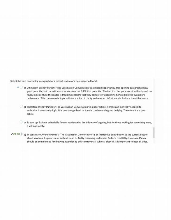 Newspaper Editorial Critical Review - Multiple Choice Question