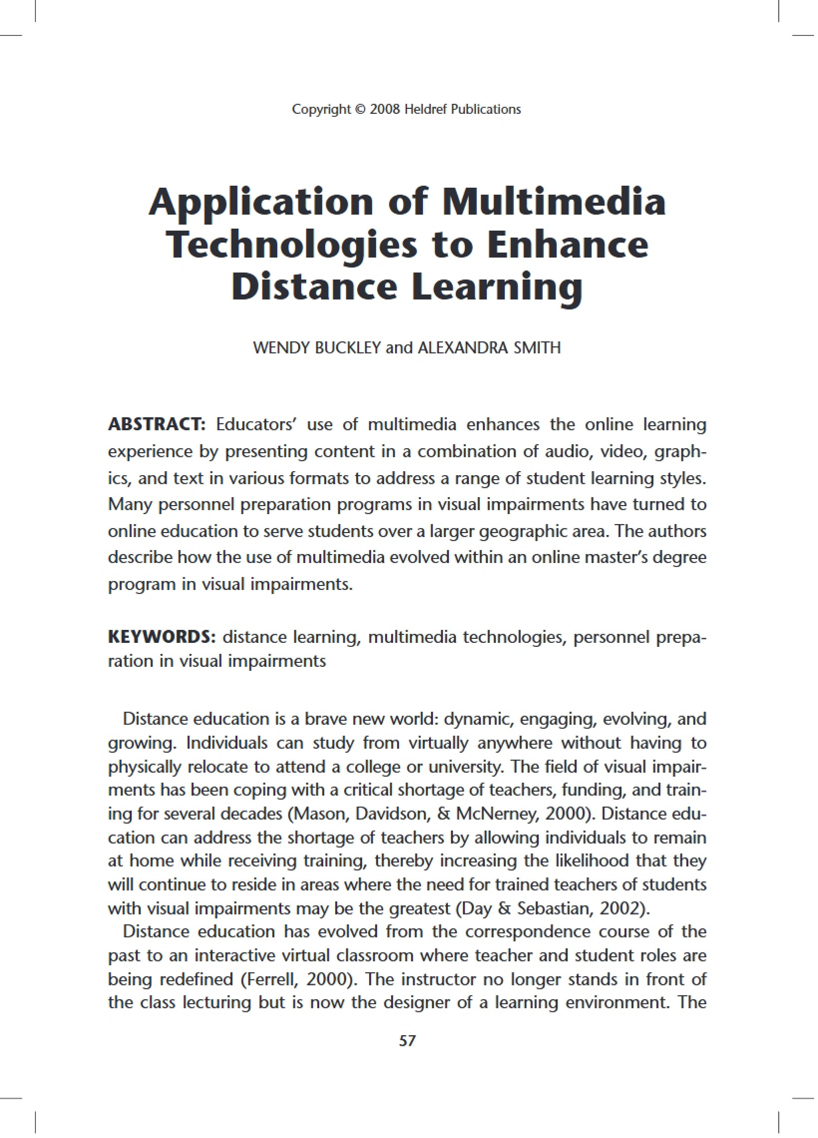 Enhancing Distance Learning via Multimedia Technologies