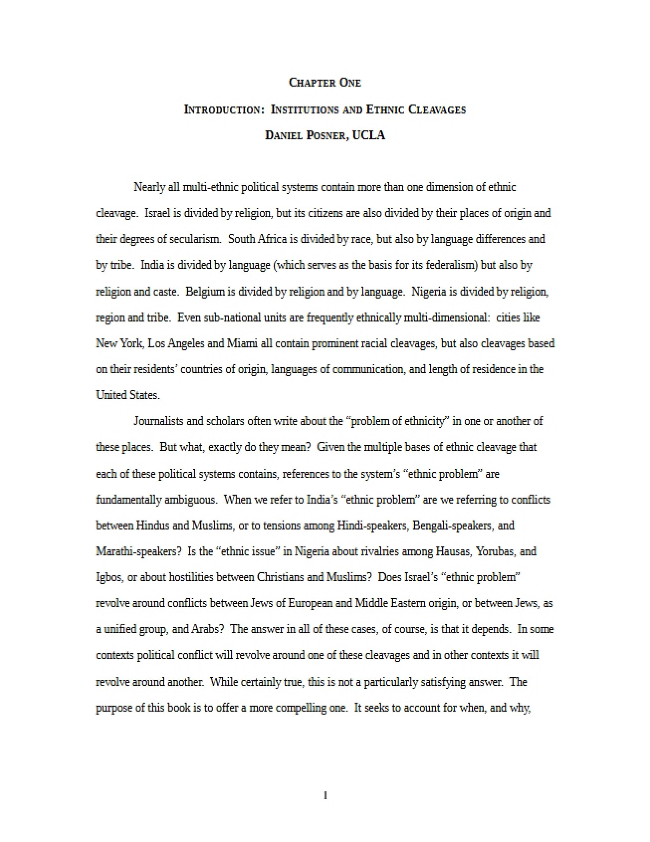 Role of Institutions and Ethnic Cleavages