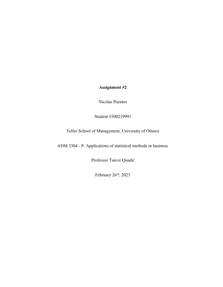 ADM2304 Assignment 2 - Applications of Statistical Methods