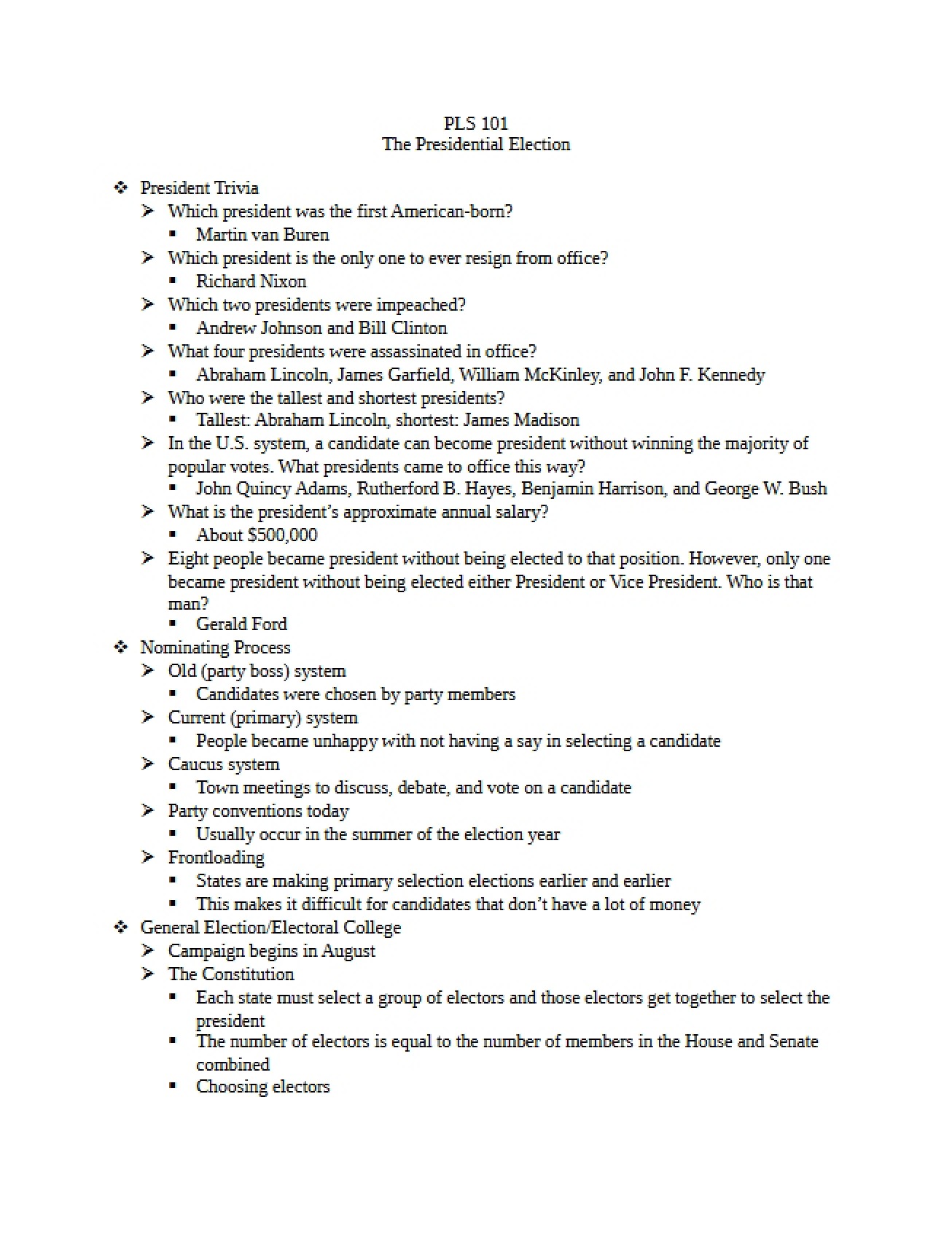 Notes on the Presidency