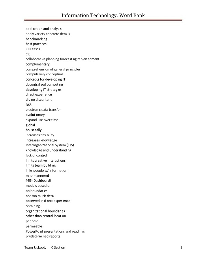 Word Bank for Information Technology