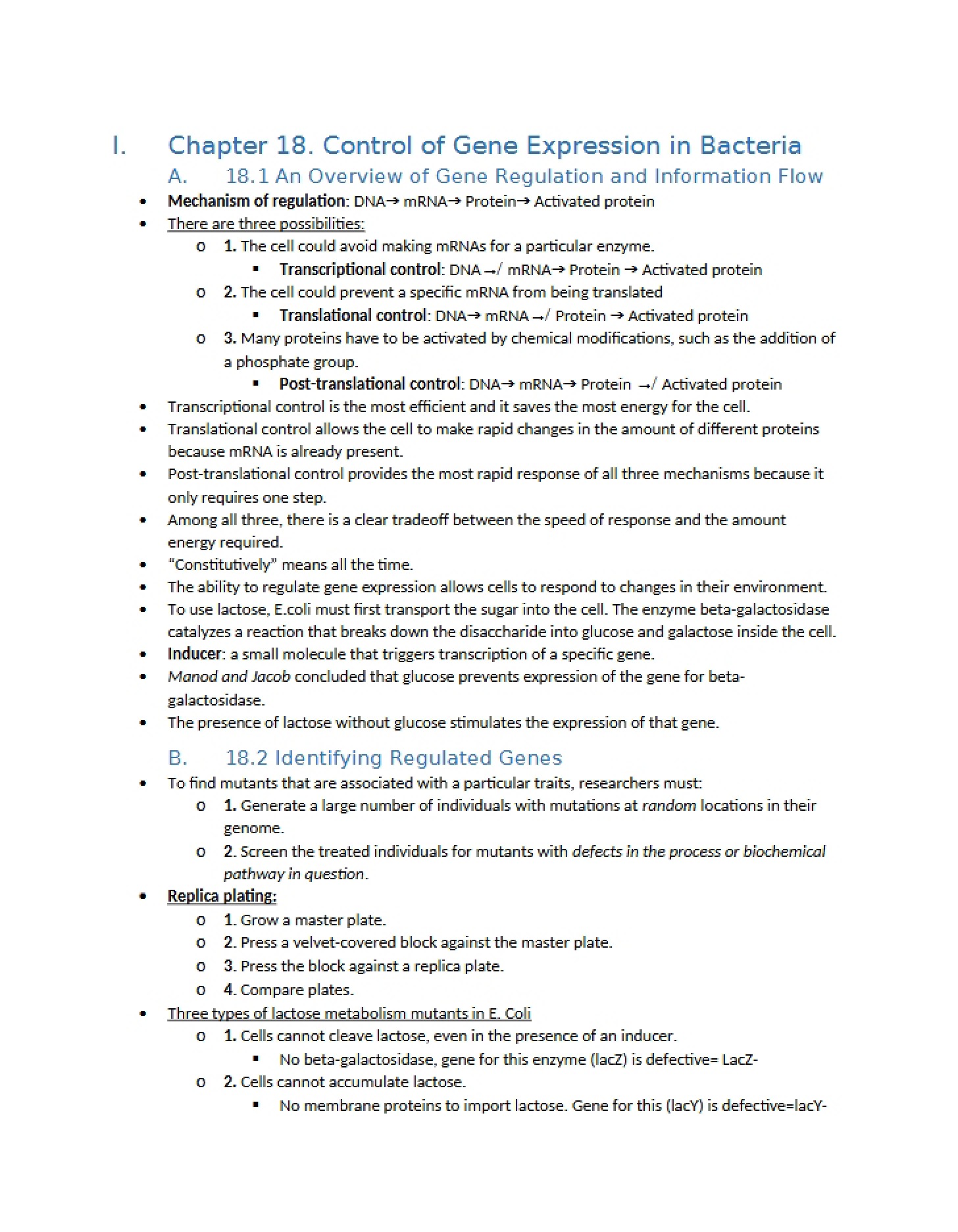 Bacterial Gene Expression Control (Chapter 18)
