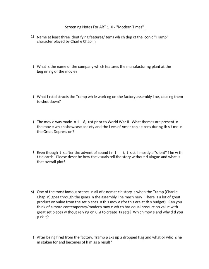 Screening Notes - Modern Times Week