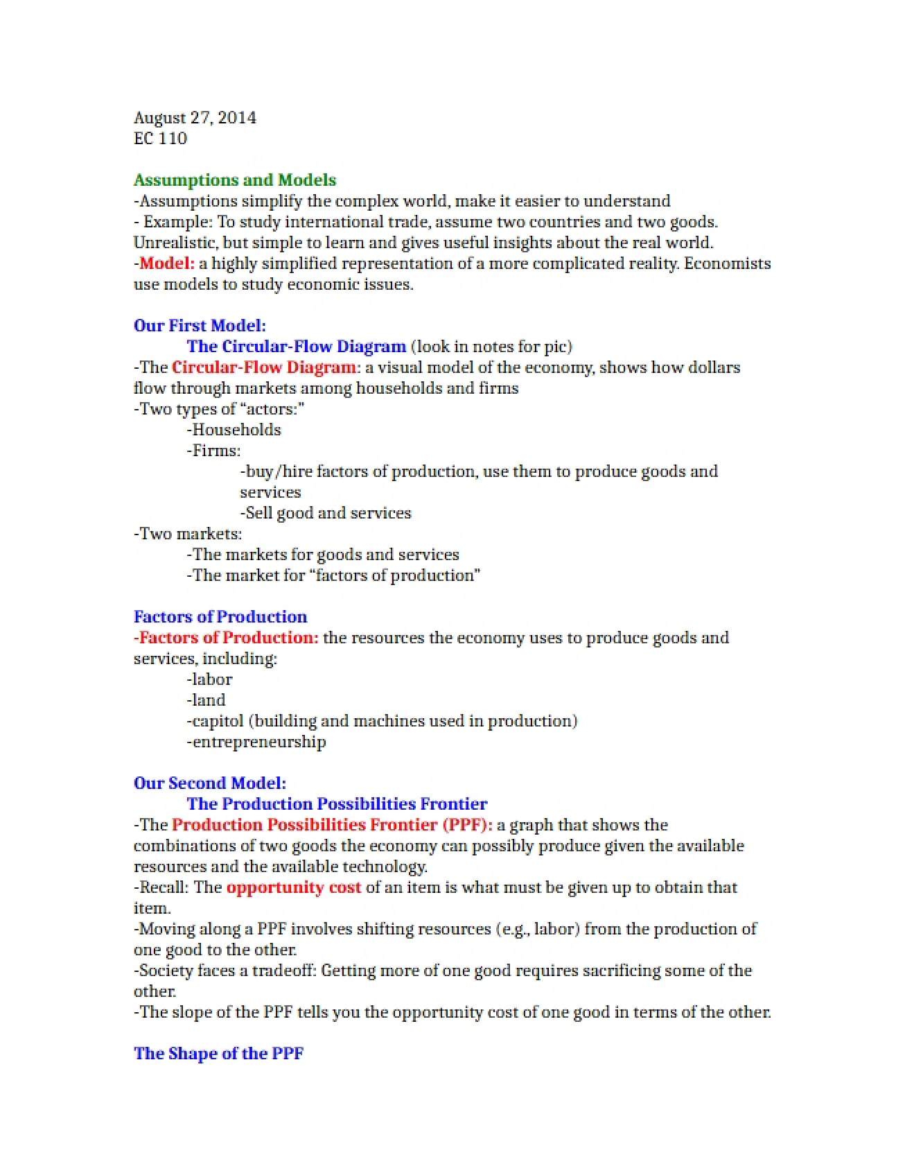Notes from August 27