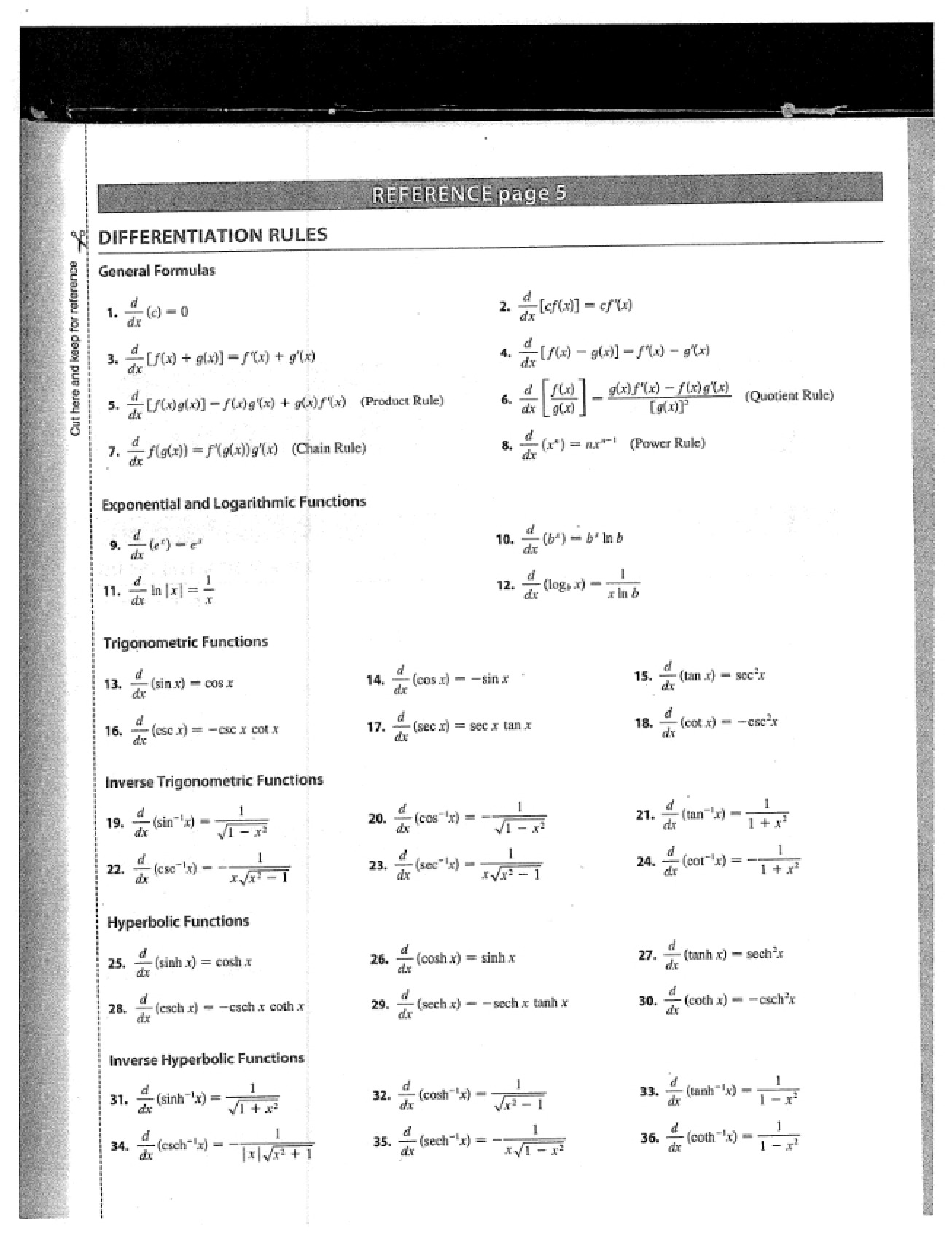 Sheet of Formulas for Calculus and Analytic Geometry