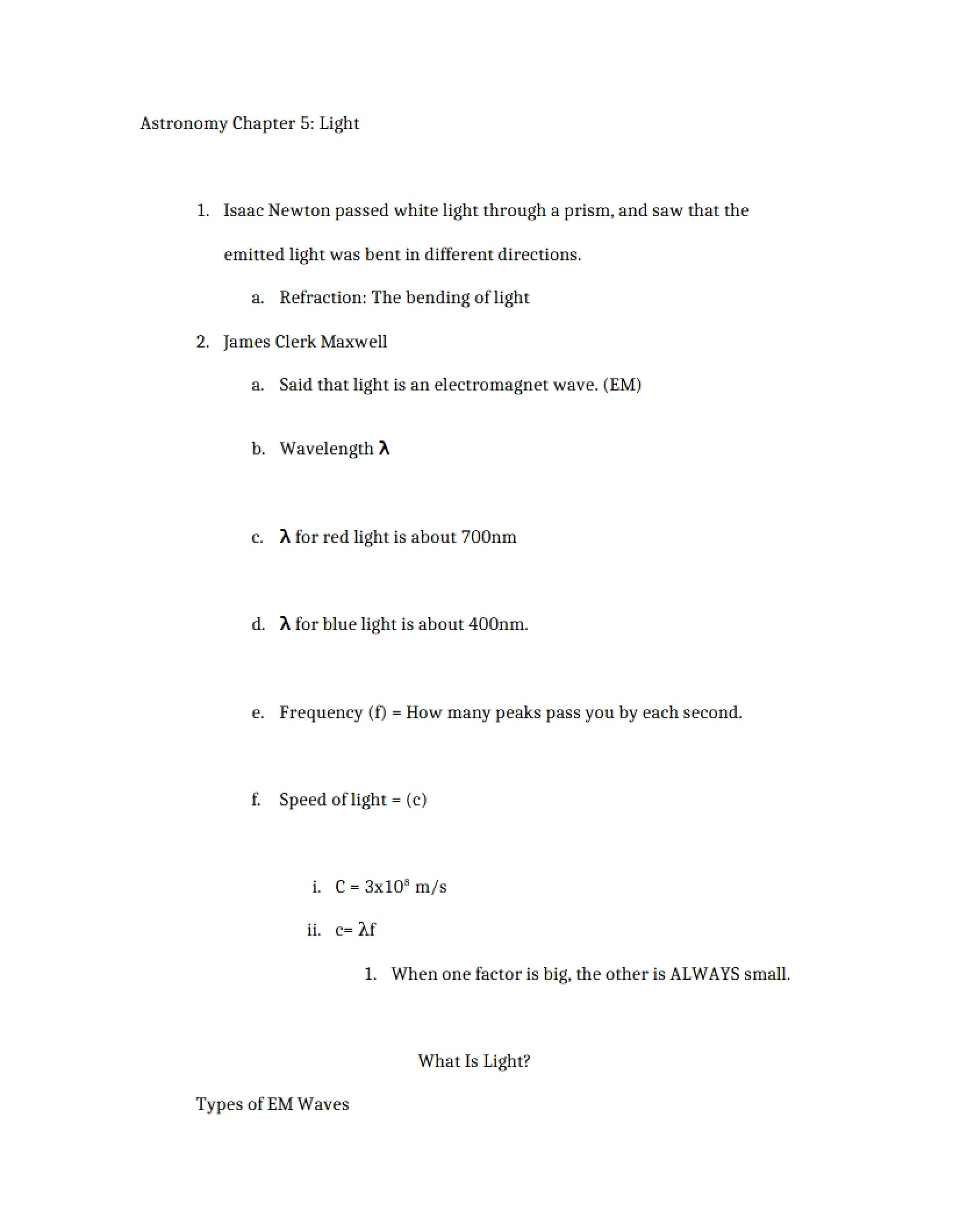 Astronomy Chapter 5- Light