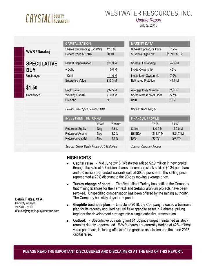 WWR Update Report - July 2018