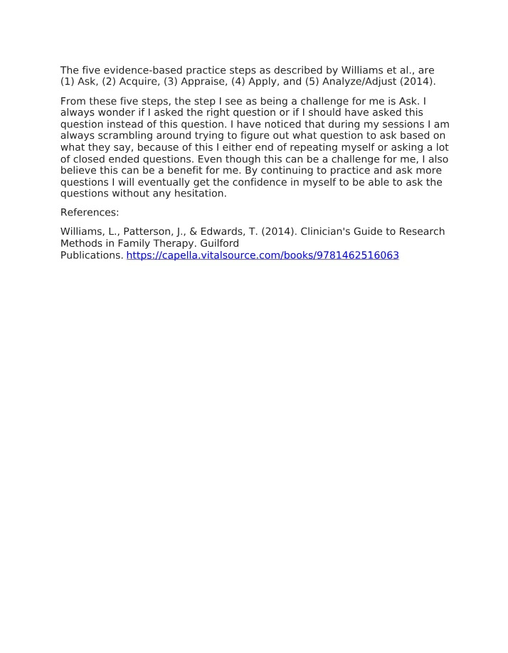Williams' Clinician's Guide to Research Methods in Family Therapy - Notes