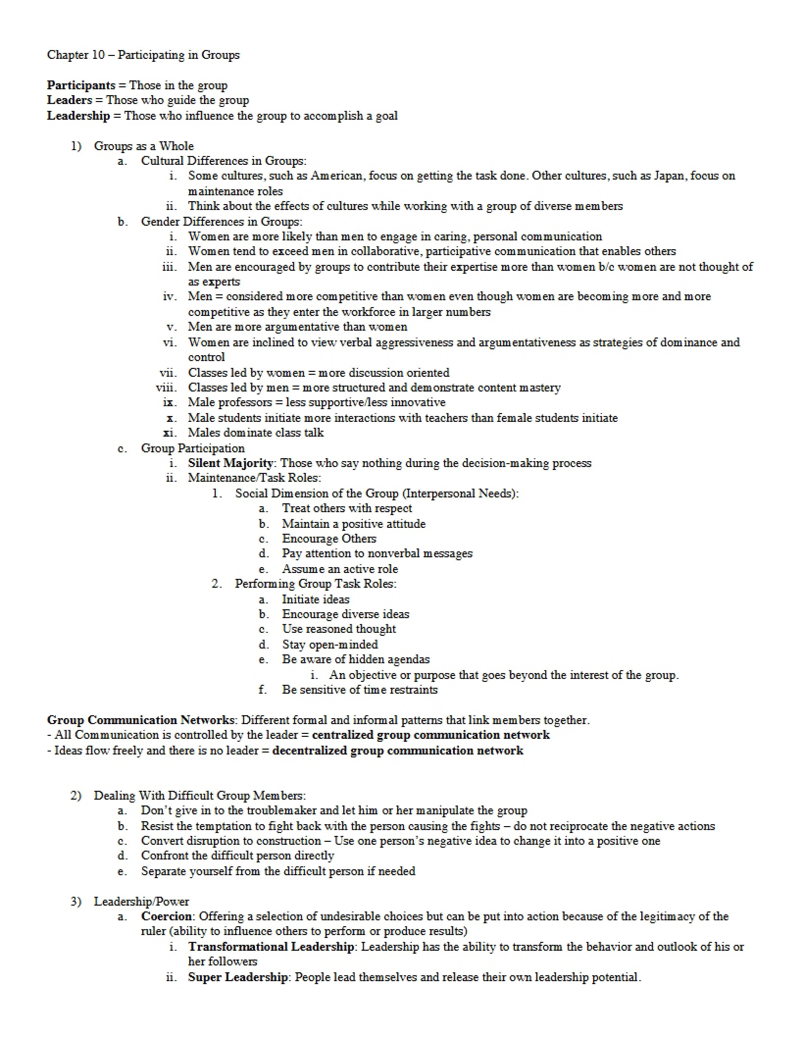 Participating in Groups (Chapter 10)
