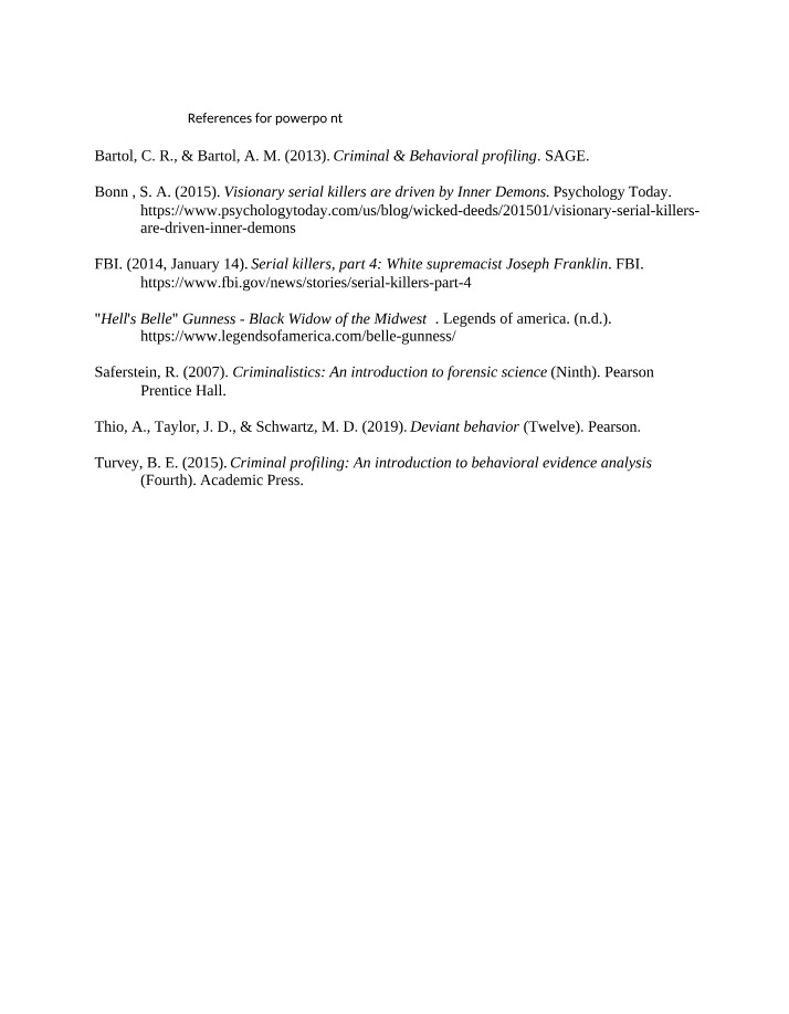 References for Criminal and Behavioral Profiling