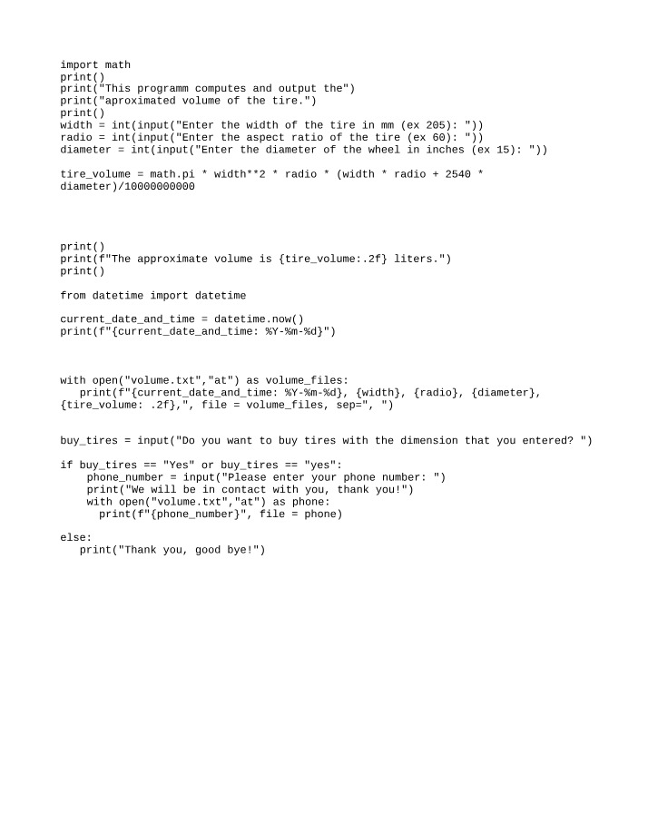 Tire Volume Python Script