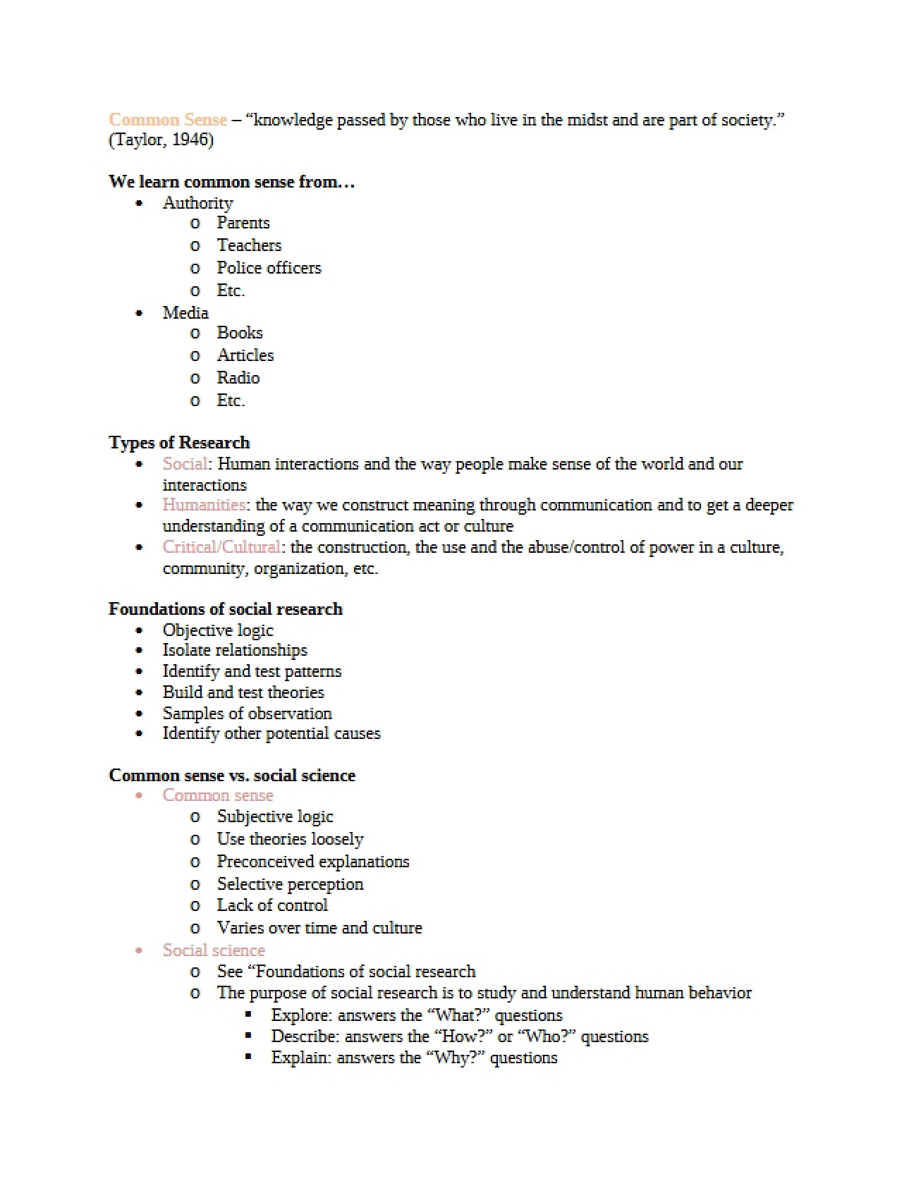 Methods and Research in Communication Lecture Notes