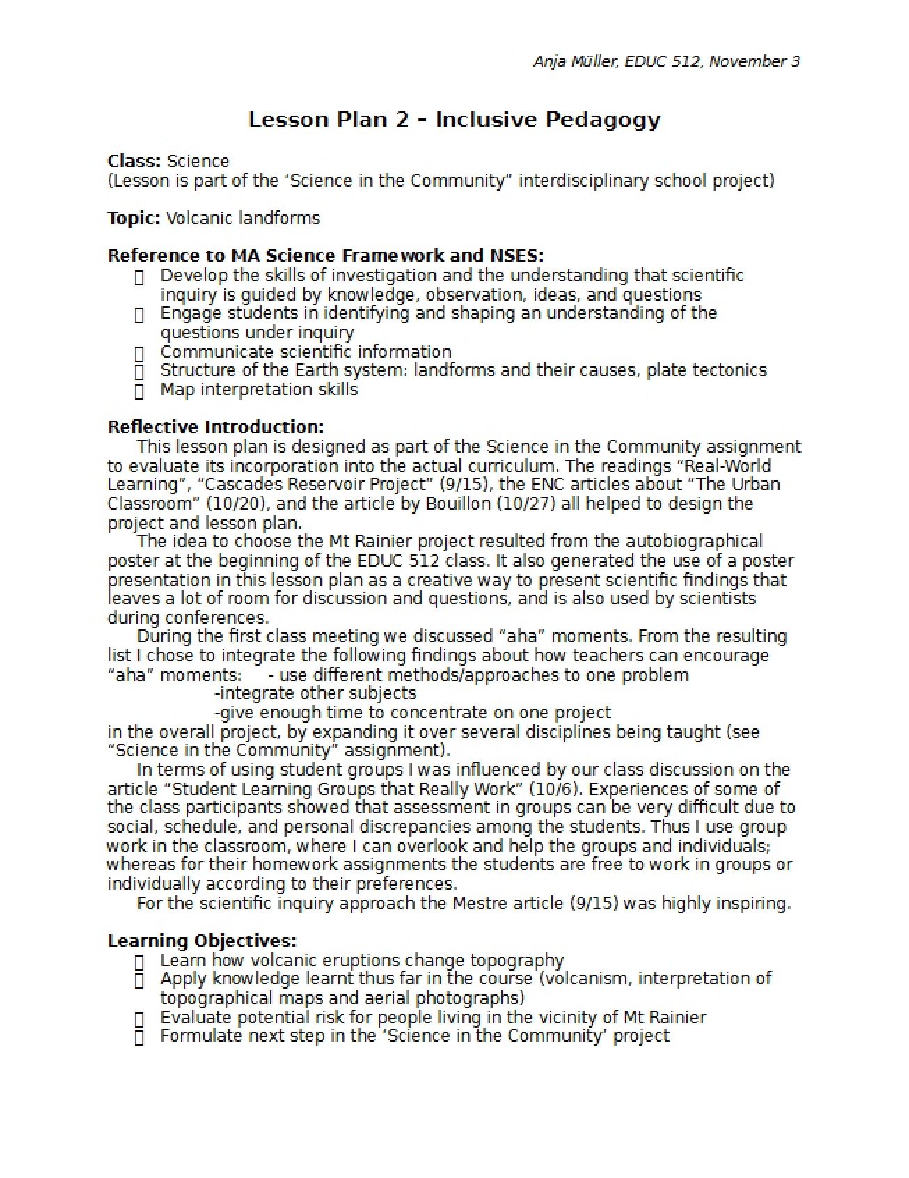 Inclusive Pedagogy Plan 2