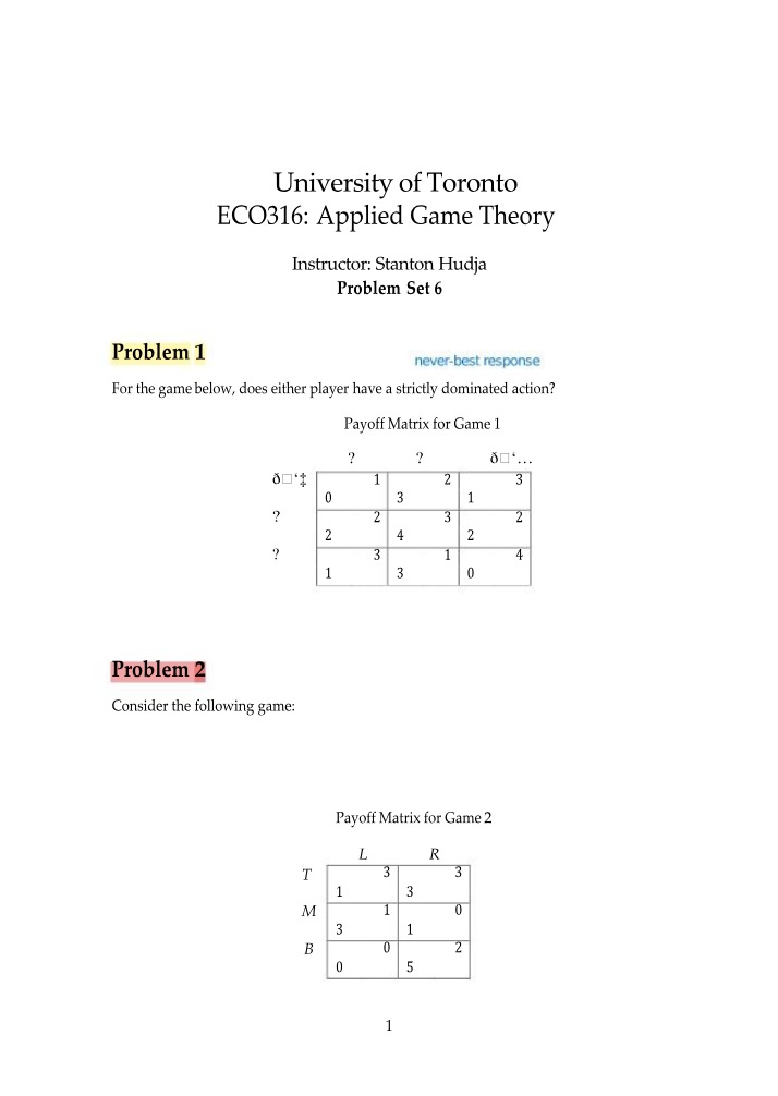 Finding Dominated Actions and Nash Equilibria - Applied Game Theory