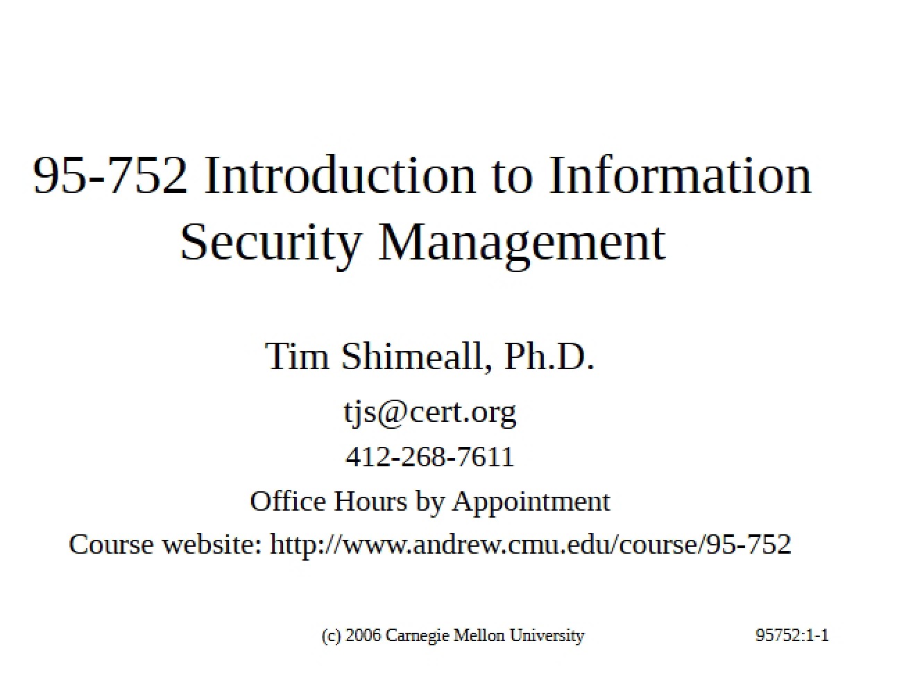 InfoSec Management Lecture 1