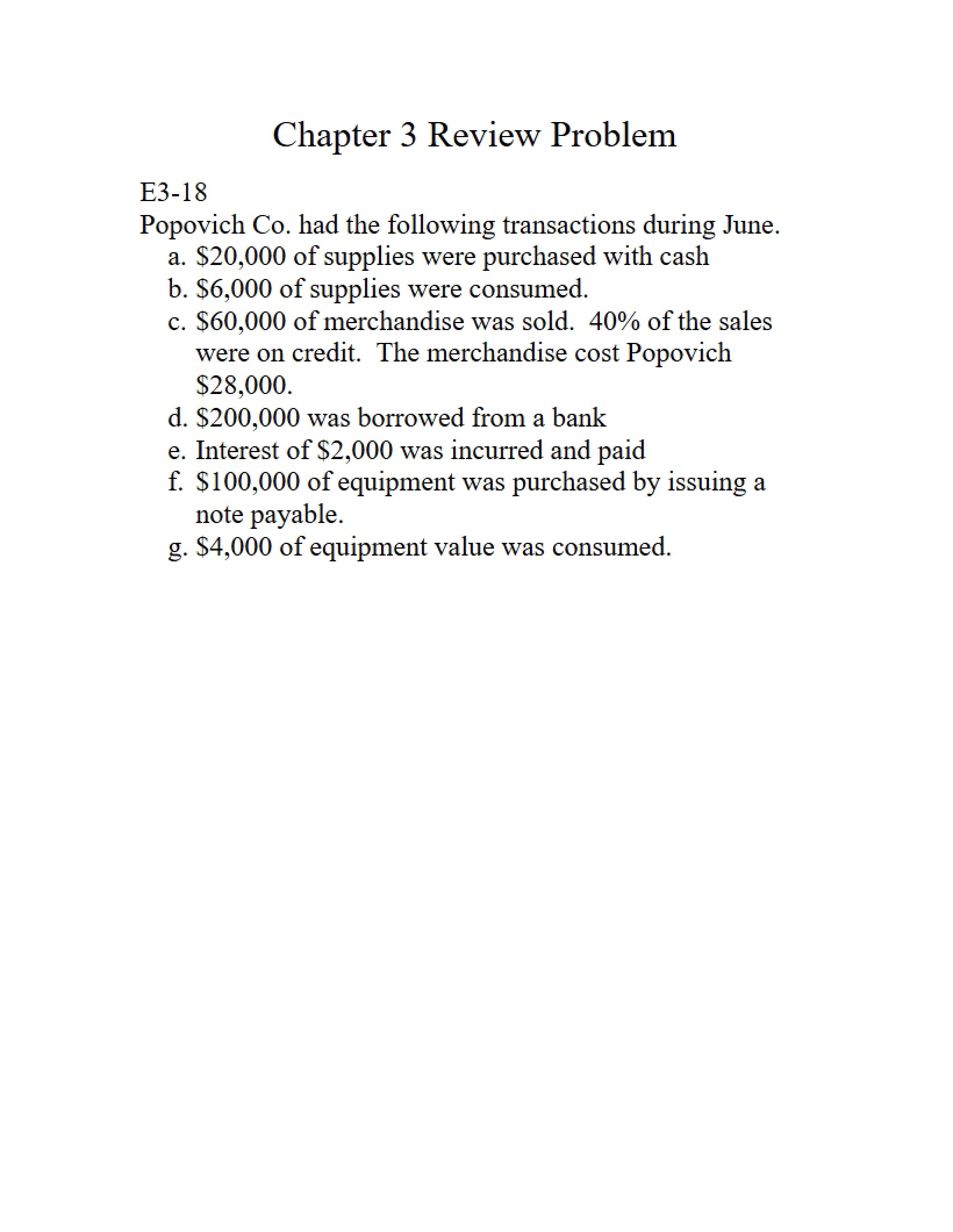 Review Problem for Chapter Three
