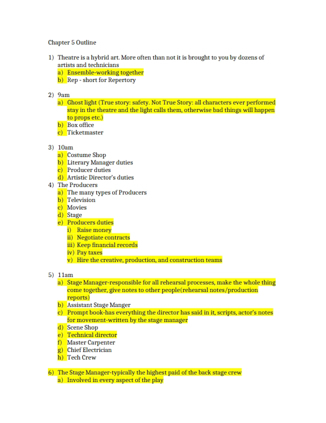 Theatre Appreciation Chapter 5 Review