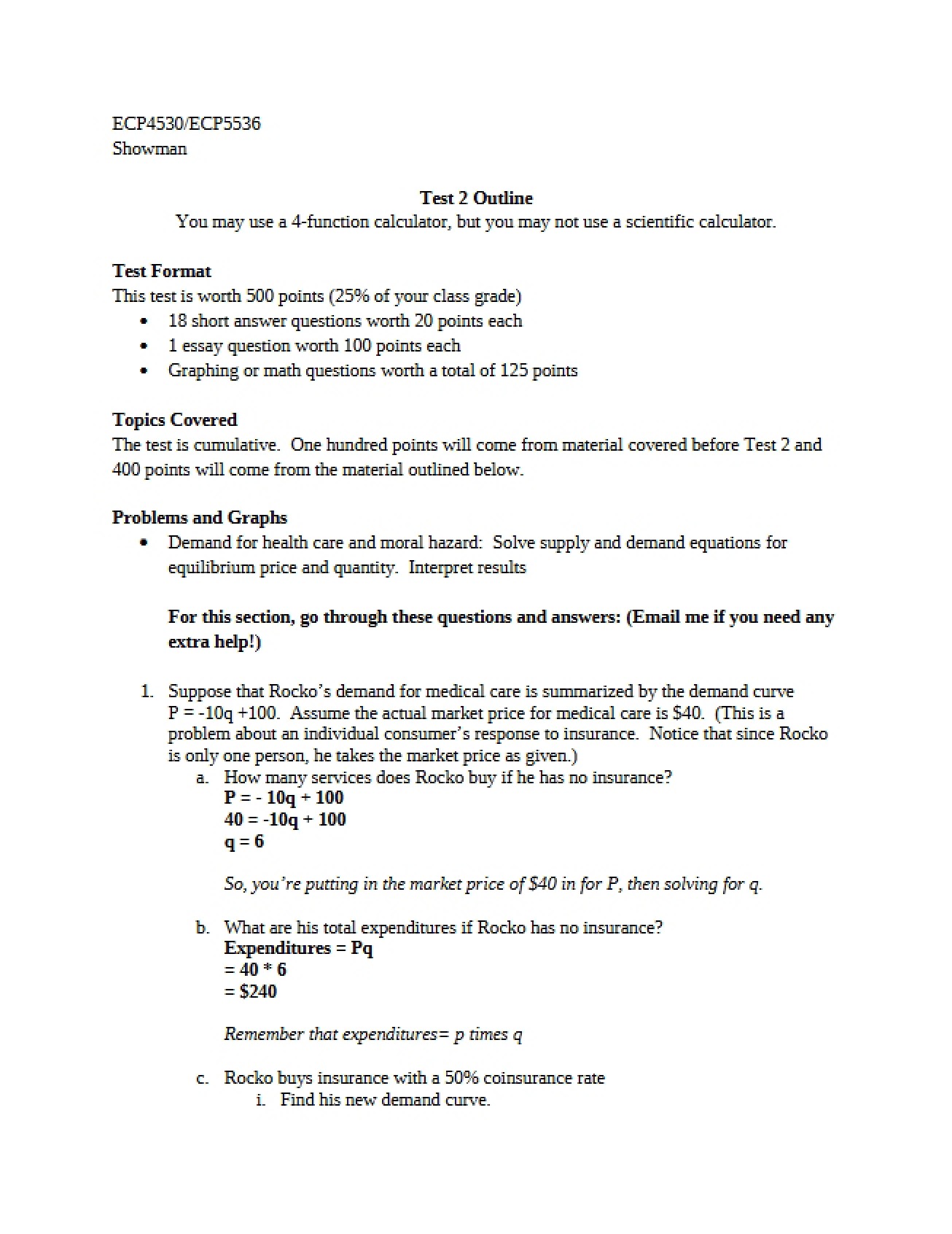 Second Test on Health Economics