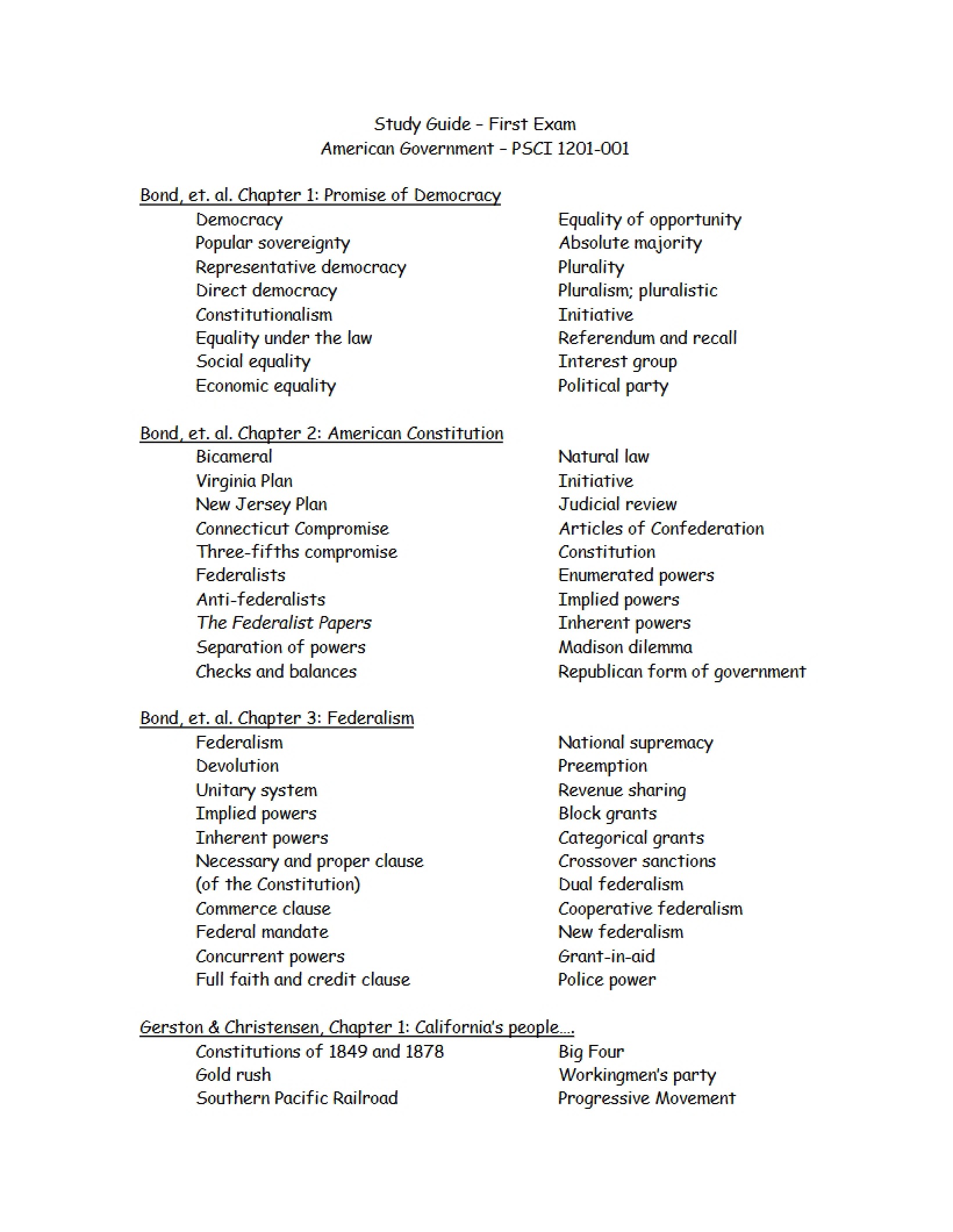 American Govt Study Guide