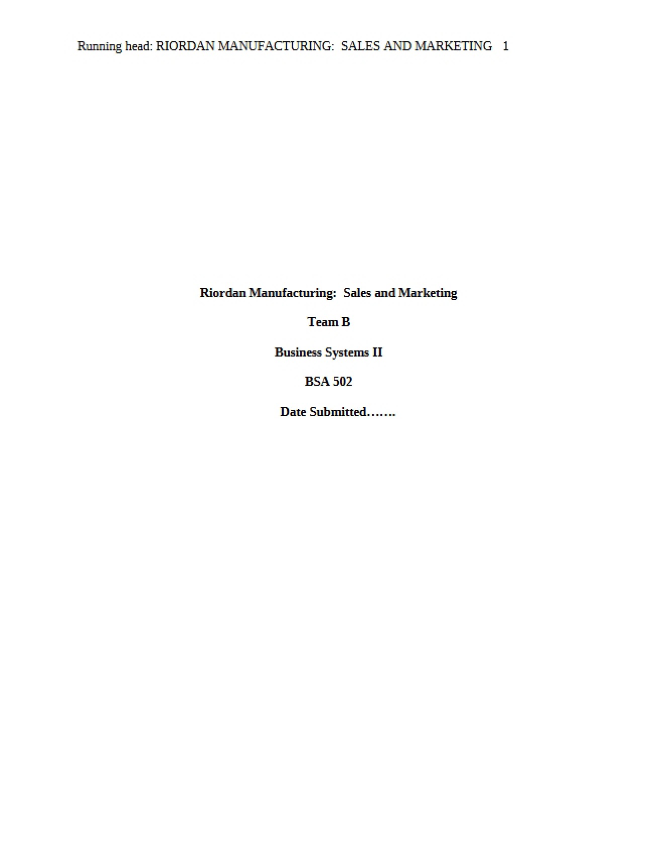 Riordan Manufacturing Sales and Marketing