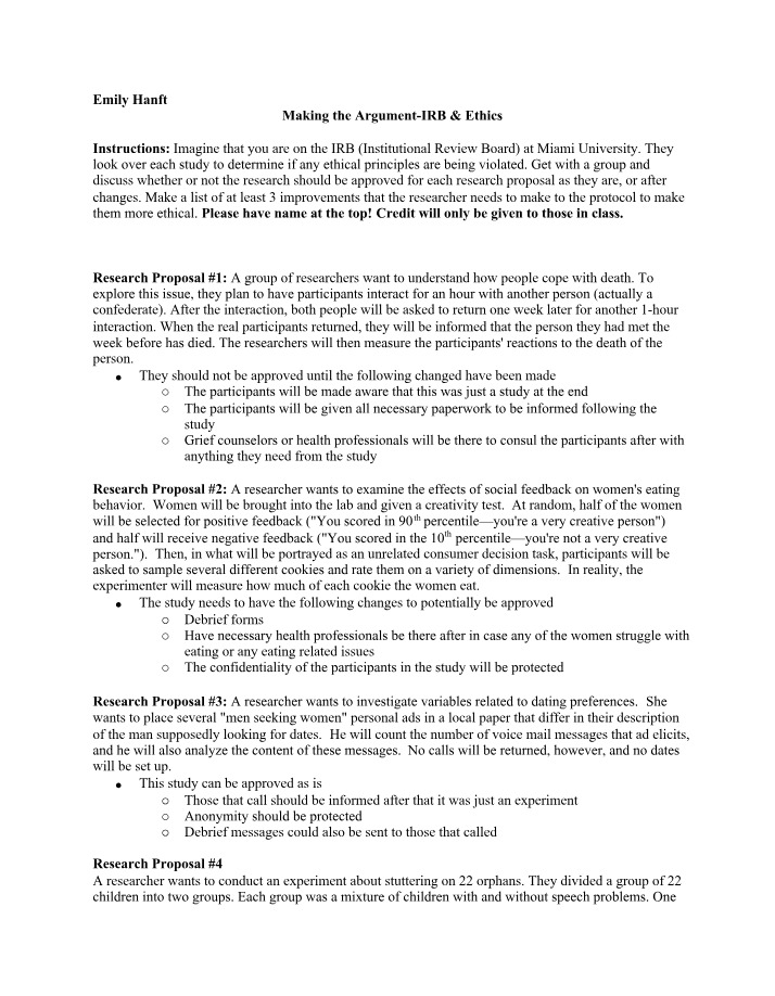 Improving Ethical Research - IRB Guidelines for Proposals
