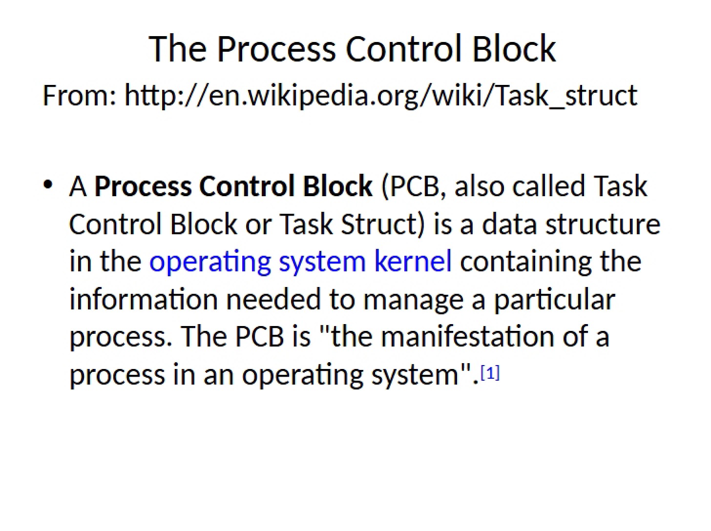 Control Block for Processes