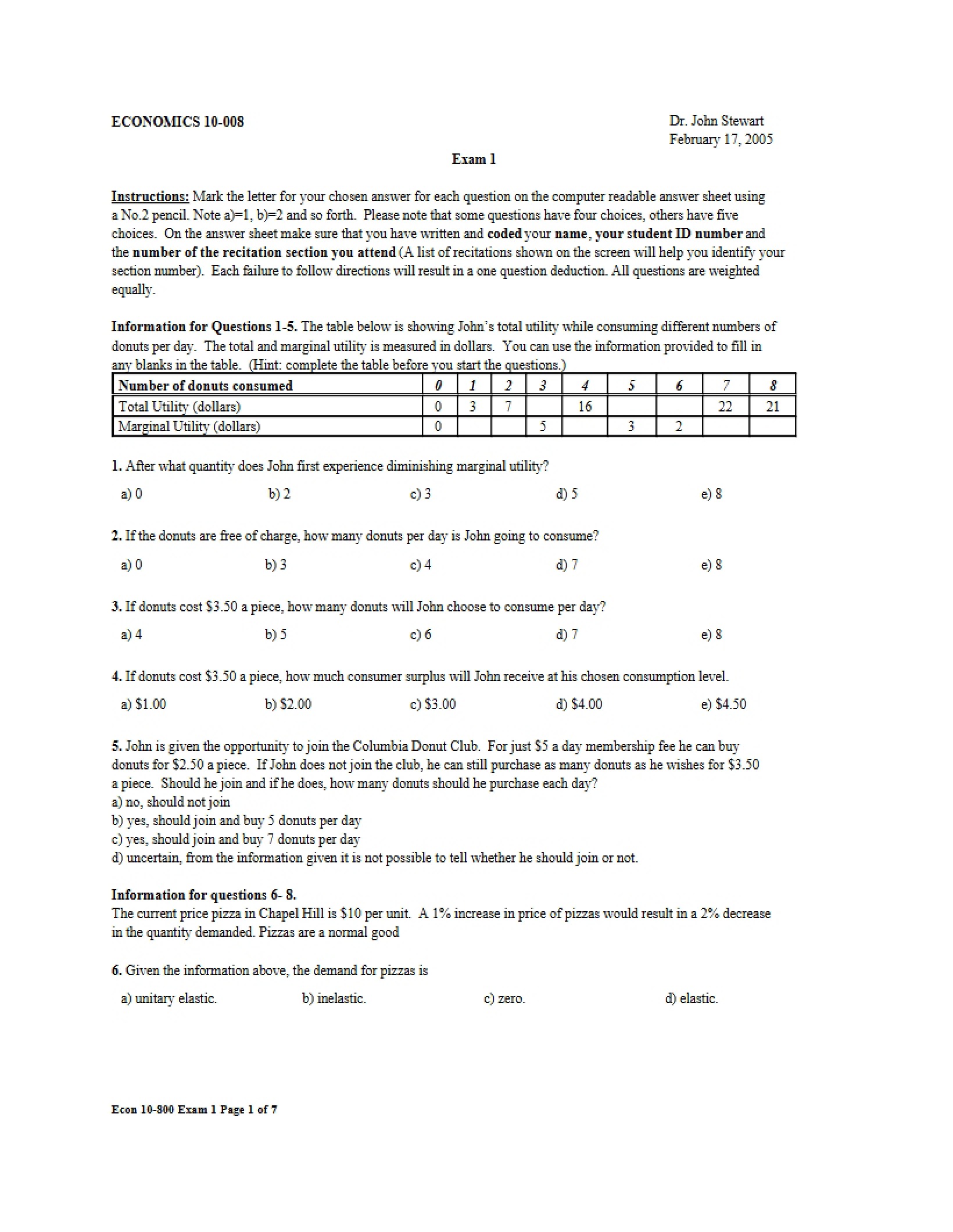 First Economics Exam