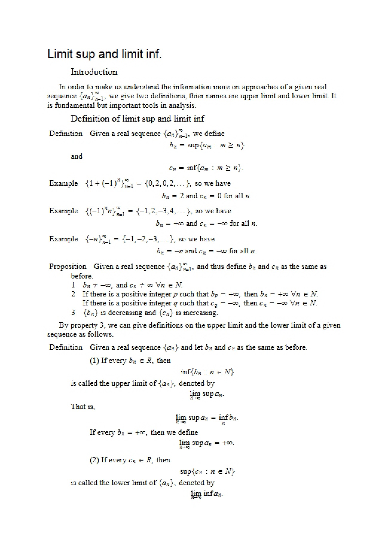 Infimum and Supremum Limits