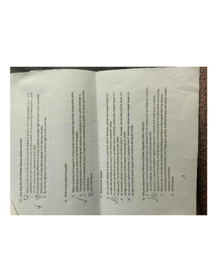Exam Questions on Global Inequality