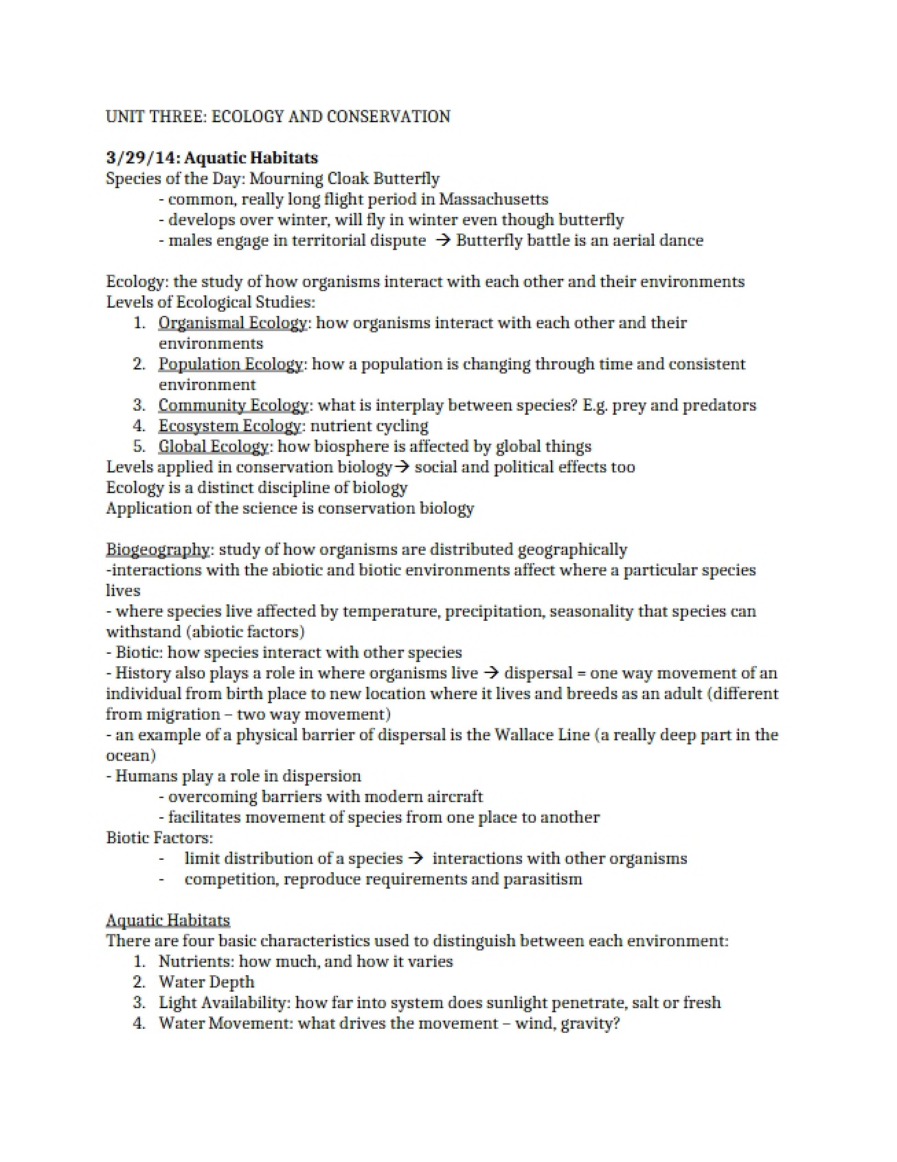 Third Unit on Ecology and Conservation