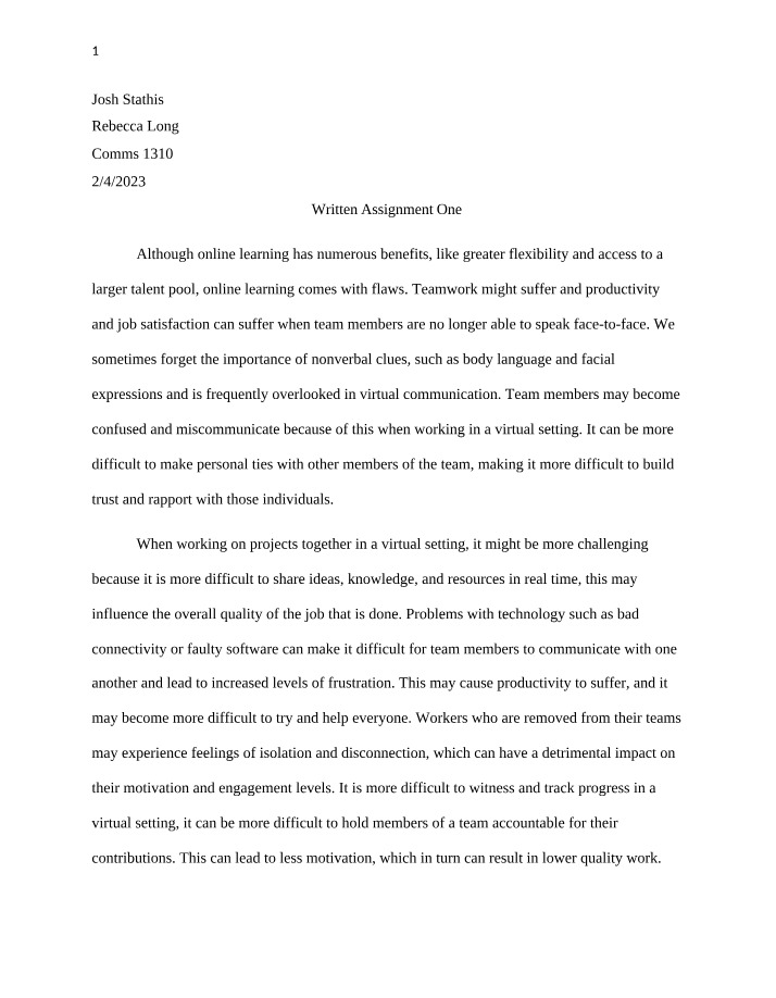 Written Assignment 1