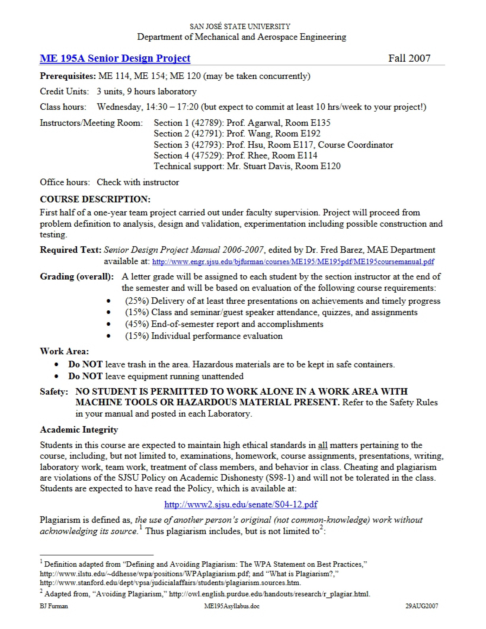 Senior Design Project I Syllabus