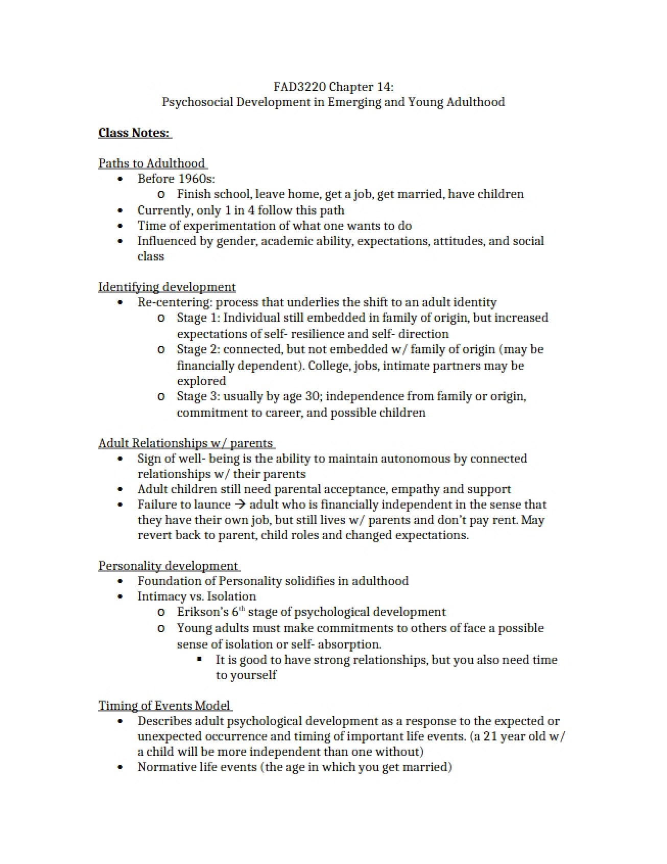 Fourteenth Chapter Notes on Human Development