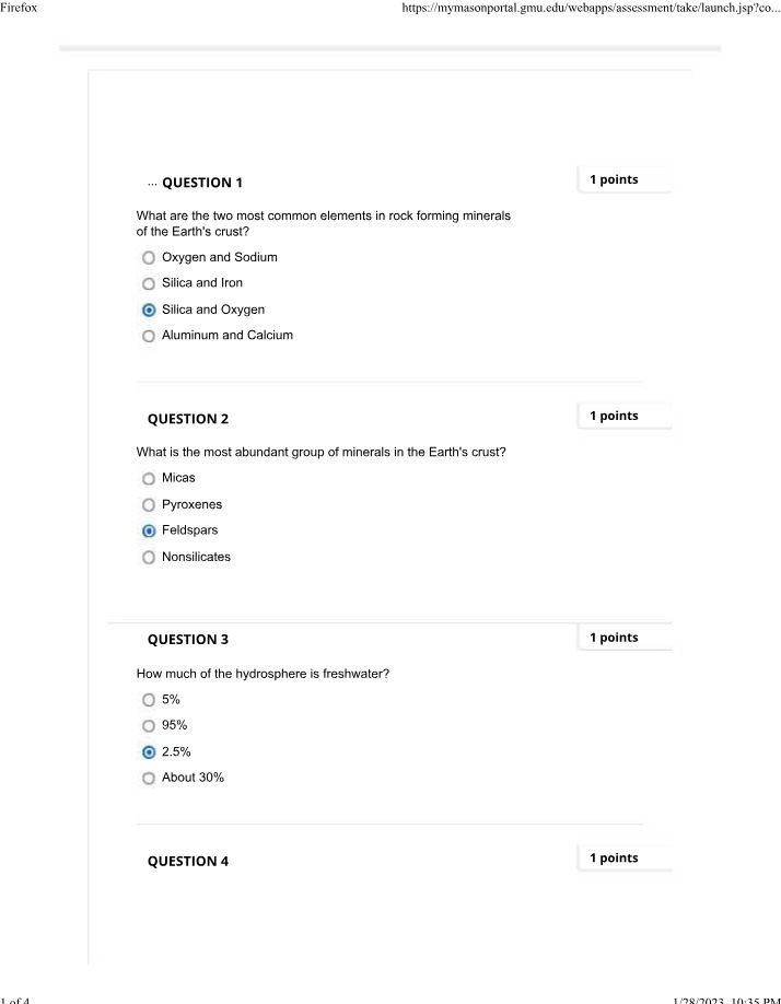 Quiz on Rock-Forming Minerals