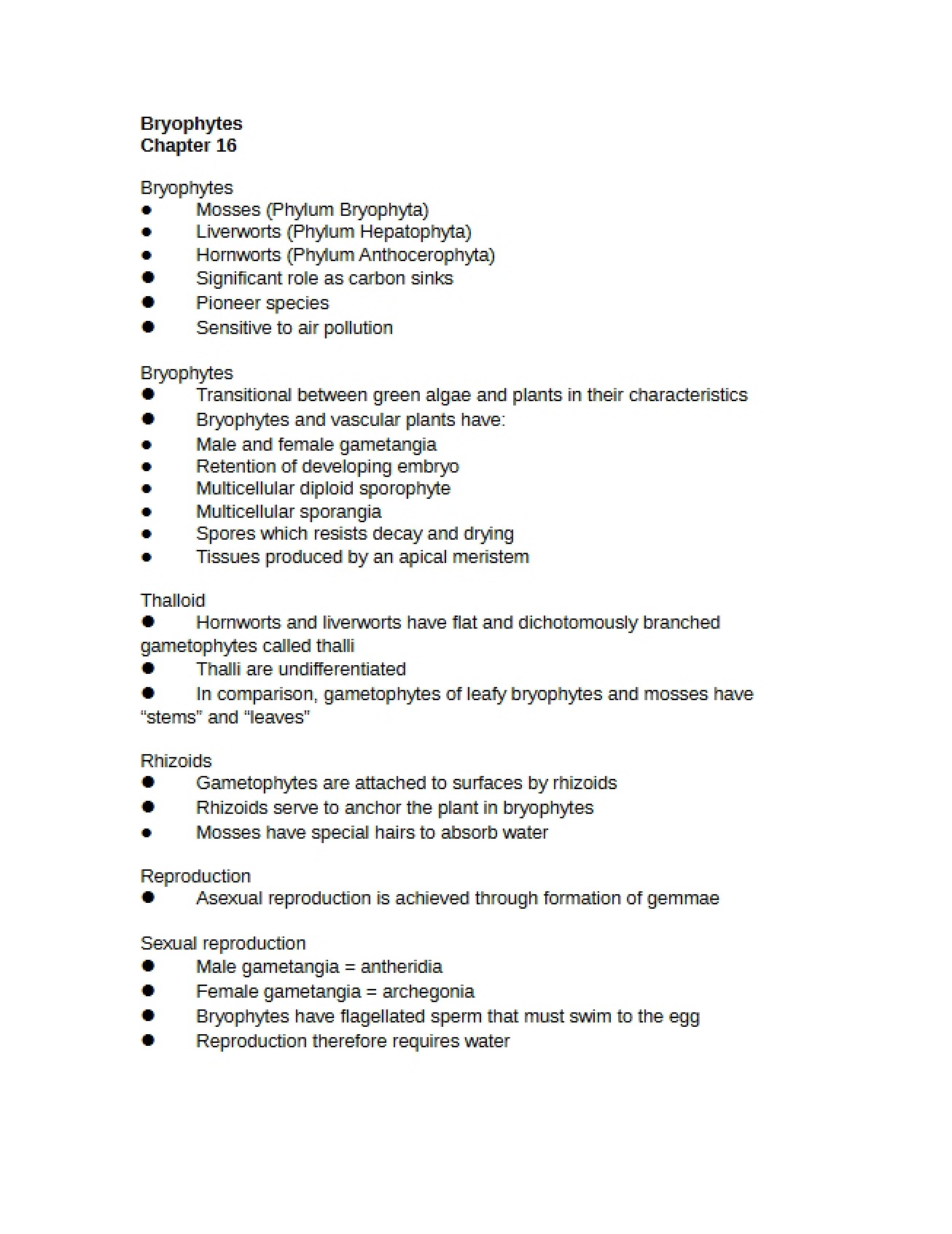 Bryophyte Lecture Notes