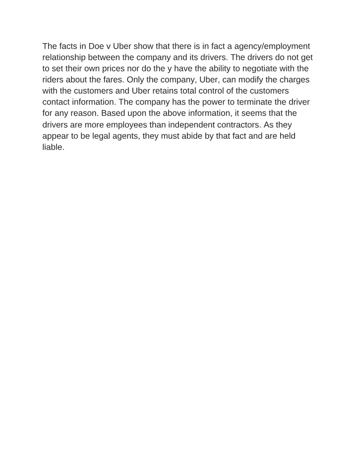Doe v Uber - Agency-Employment Relationship Analysis