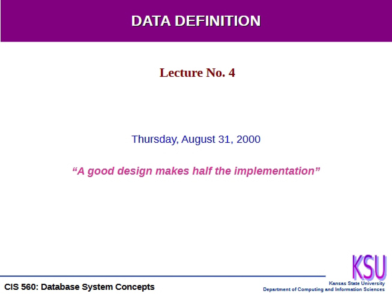 Introduction to the Concept of Data Definition